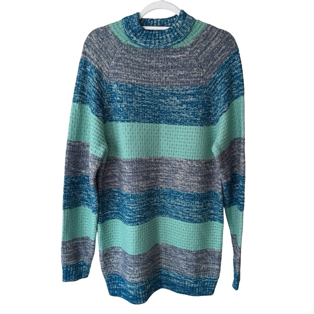 Reclaimed Vintage Teal and Gray Knit Sweater Size XS Vintage 90s Retro Cozy